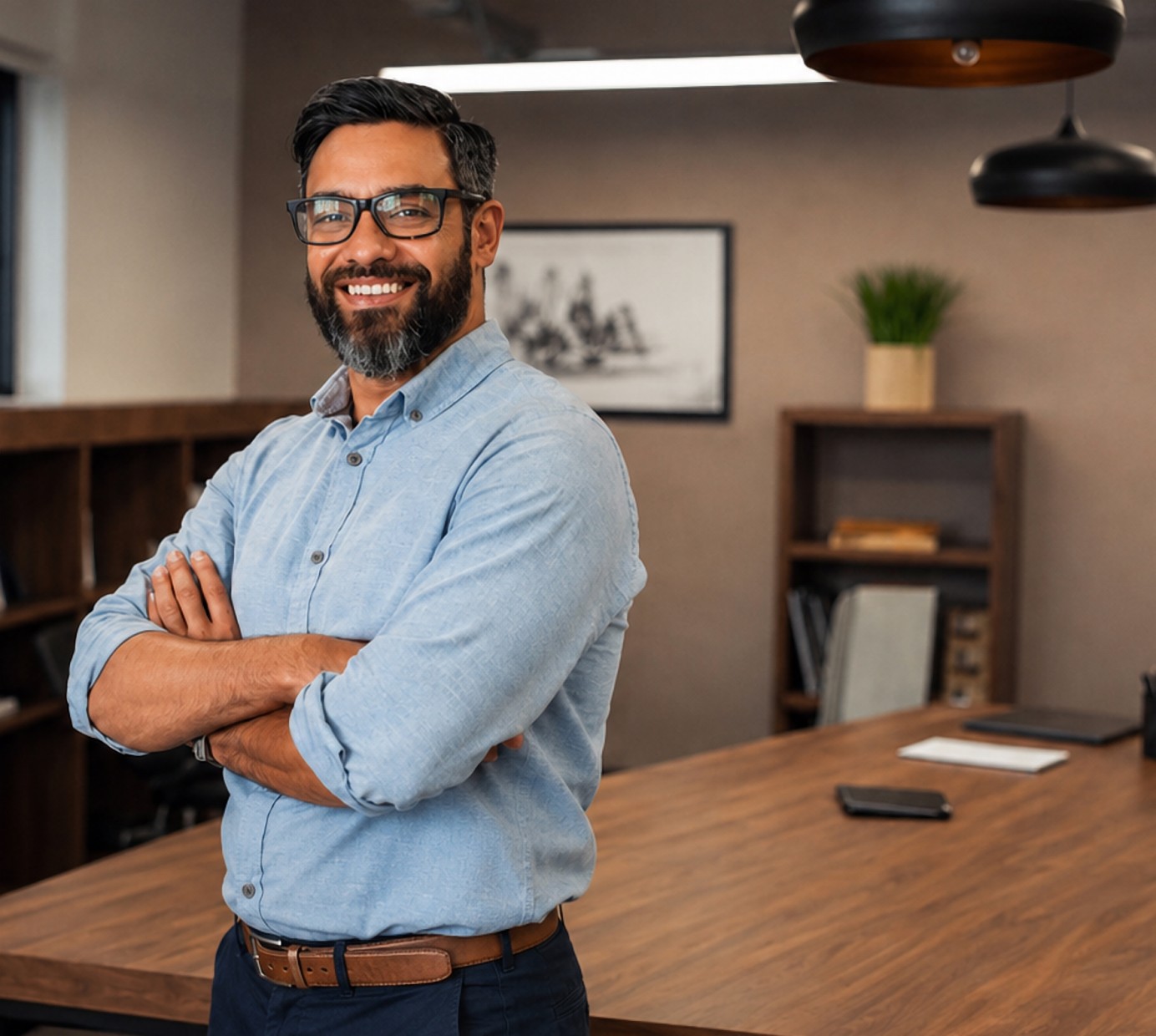 Smiling executive with arms crossed